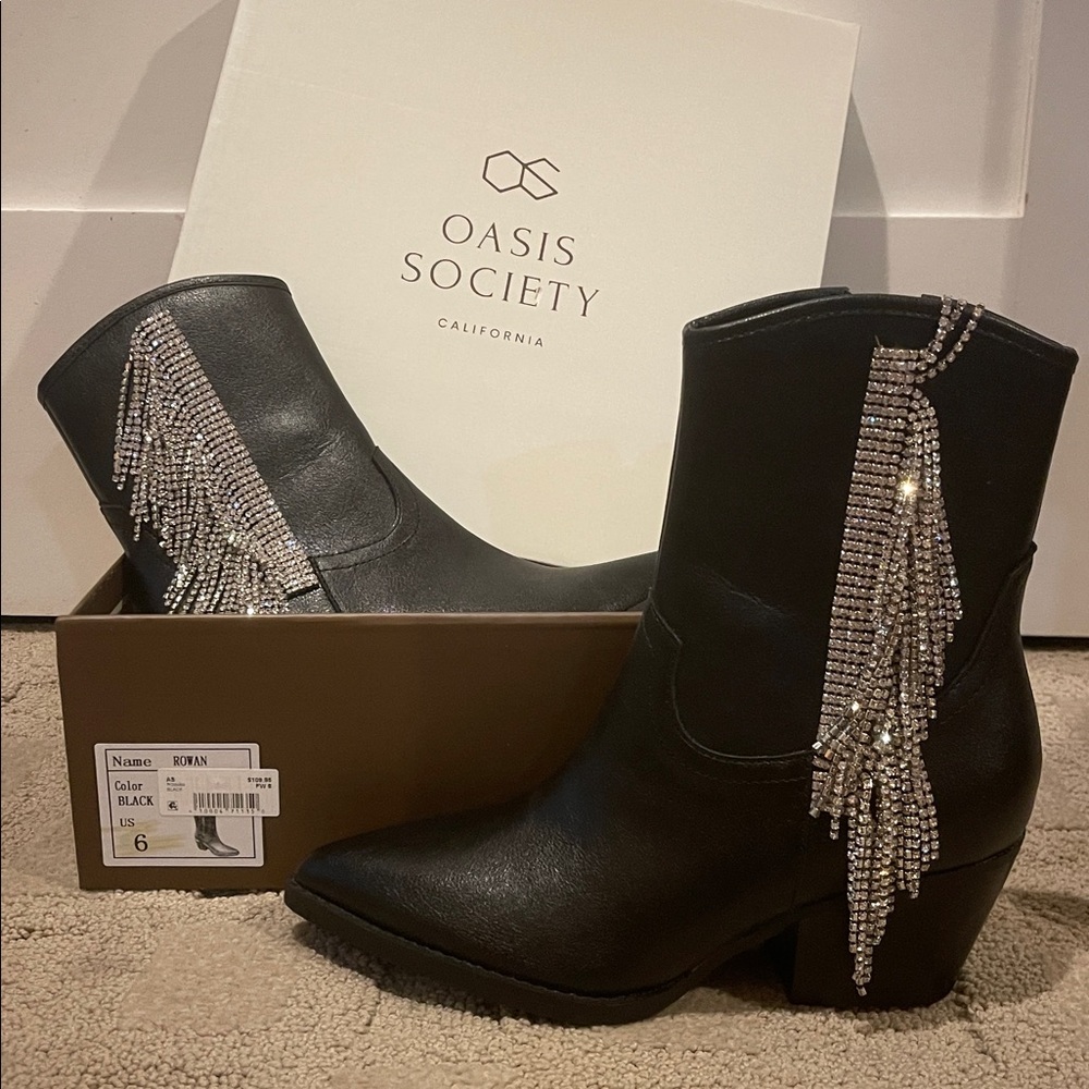 Rowan Black Ankle Boots with rhinestone trim